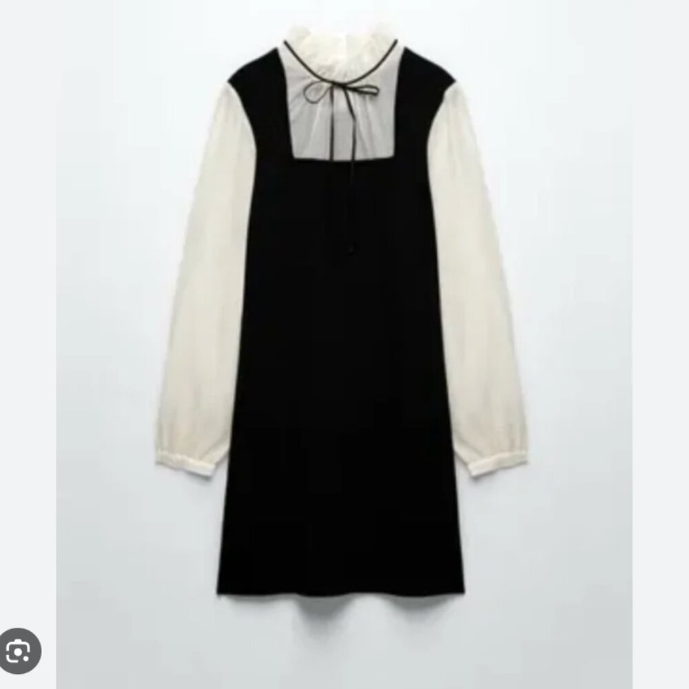 Zara stretch knit combo dress with bow